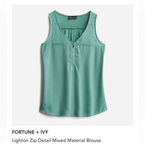 FORTUNE & IVY - Lighton Zip Detail Mixed Material Blouse
